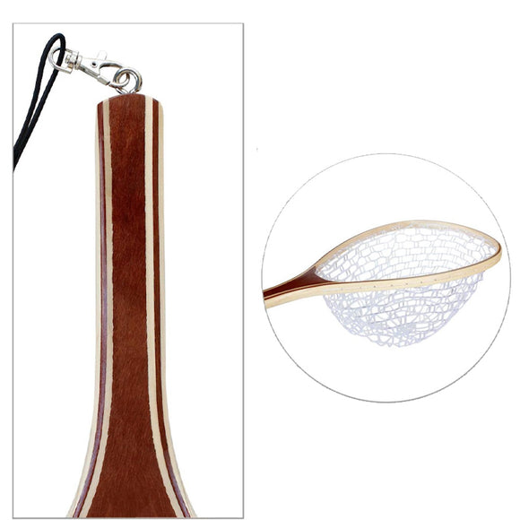 Wooden Trout Landing Net, Soft Rubber Mesh, with Lanyard