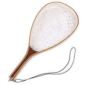 Wooden Trout Landing Net, Soft Rubber Mesh, with Lanyard