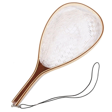Wooden Trout Landing Net, Soft Rubber Mesh, with Lanyard